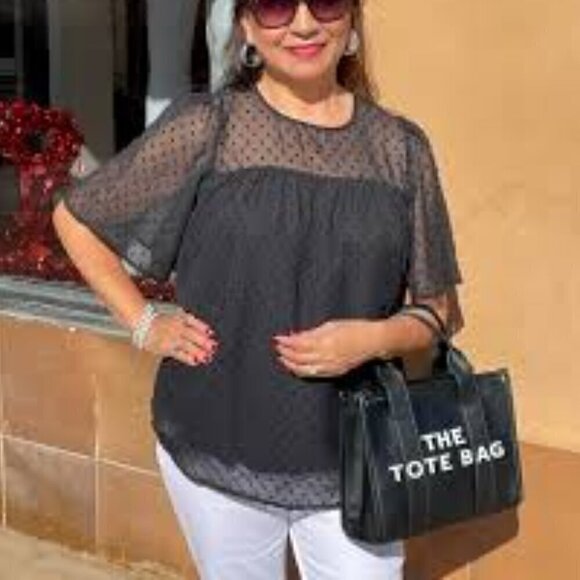 Anthropologie Paper Crane Mod Wife Black Polka Dot Flutter Sleeve Blouse - Picture 1 of 8